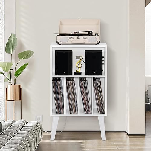 Miniatura 7 de Lerliuo Soporte para tocadiscos con estación de carga, soporte giratorio blanco con capacidad para hasta 160 álbumes, mesa de gabinete de