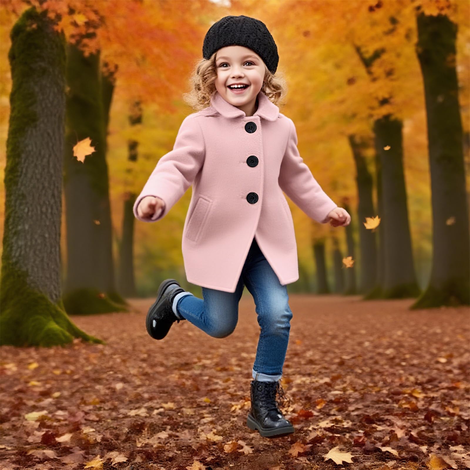 Cappotti Bambine,Cappotto Invernale per Bambine con Tasche,Revers a Sacco,Bottoniera a Fila Singola,Maniche Lunghe,Giubbotto di Transizione per Bambine dai 2 agli 8 Anni