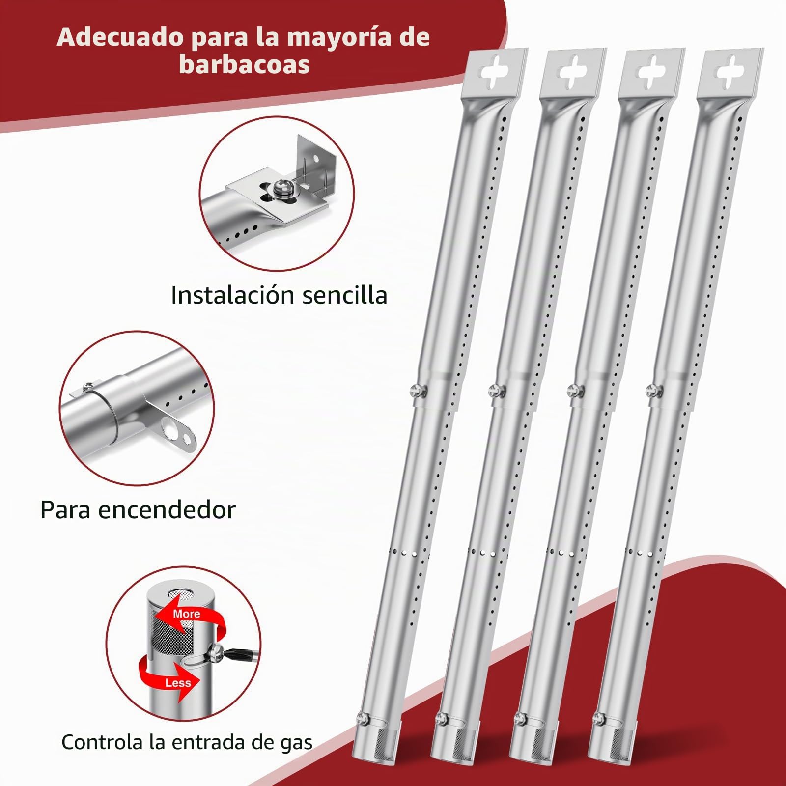 Quemador universal, quemador ajustable de acero inoxidable 30,8 a 44,9, accesorio para piezas de repuesto de parrilla de gas, quemador universal Coisien para Master Forge Perfect Flame y otros