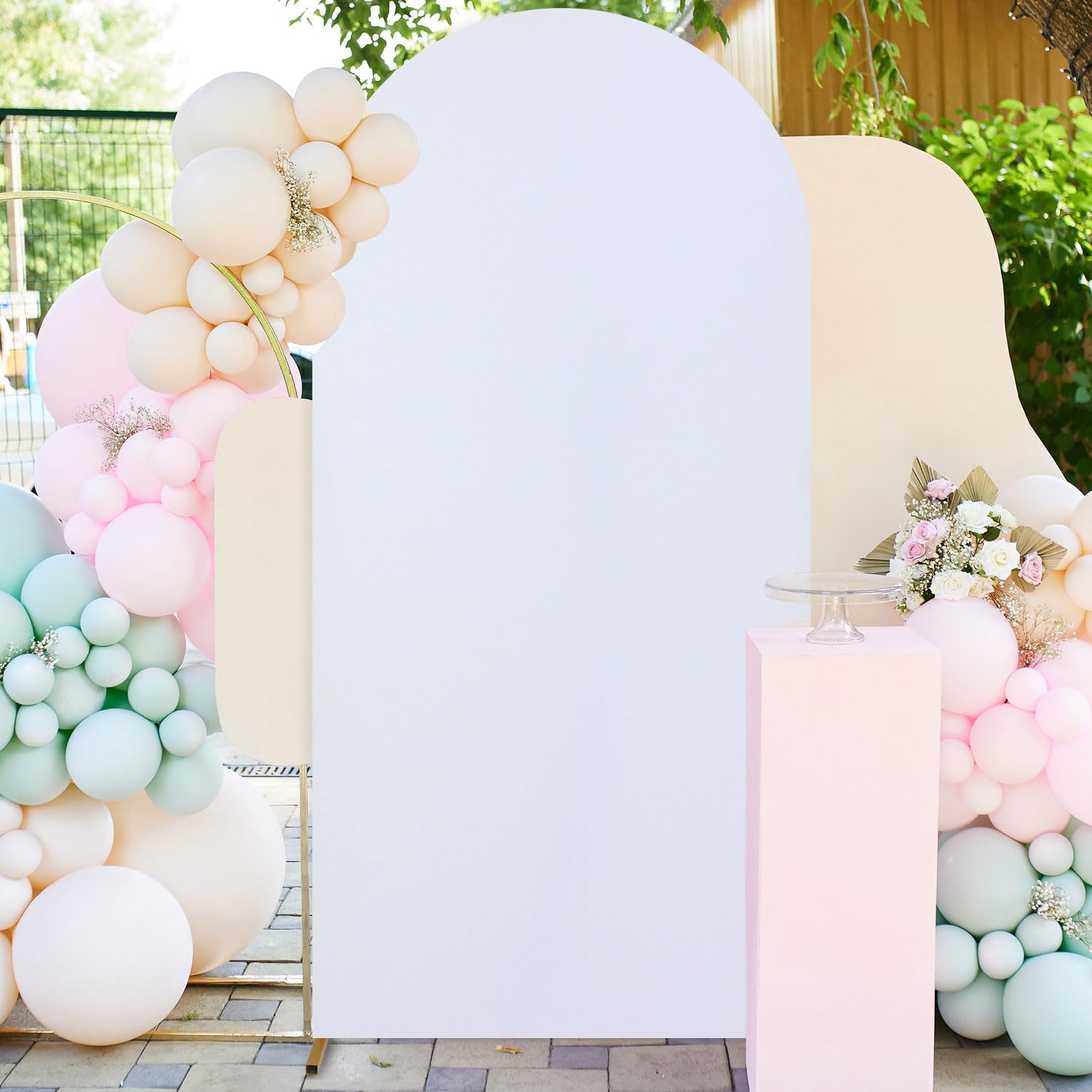 White Arch Cover 7.2FT Wedding Arch Stand Covers Spandex Fitted Arch Backdrop Cover Arch Covers Stretchy Backdrop Panels Round Top Chiara Frame Backdrop for Birthday Party Wedding Arches for Ceremony