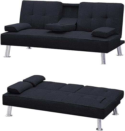 hansones Futon Sofa Bed Modern Linen Fabric Couch Bed