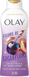 Body Wash for Women, Hydrating & Moisturizing, Holiday Edition, With Plant Based Cleansers, B3 Complex, For All Skin Types, Visions of Sugarplums with Spiced Fruit & Warm Amber Scent, 22 fl oz