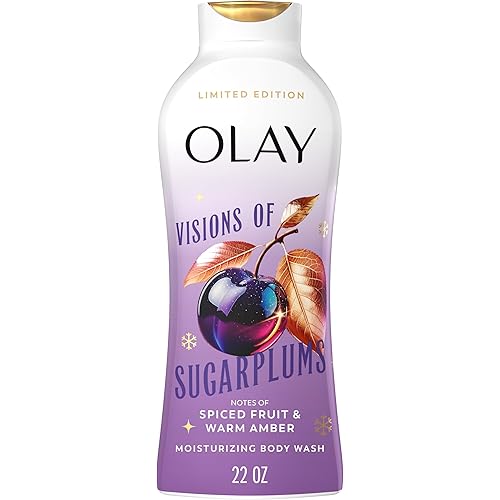 Olay Body Wash for Women, Hydrating & Moisturizing, Holiday Edition, With Plant Based Cleansers, B3 Complex, For All Skin Types, Visions of Sugarplums with Spiced Fruit & Warm Amber Scent, 22 fl oz