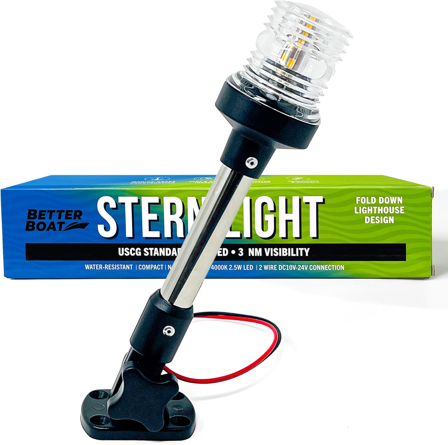 Boat Anchor Light Pole, 35" LED Stern Light, USCG Tested Waterproof Marine Navigation Light, 2NM White All-Around Lighthouse, Rear Light Pole LED Accessory for Boats