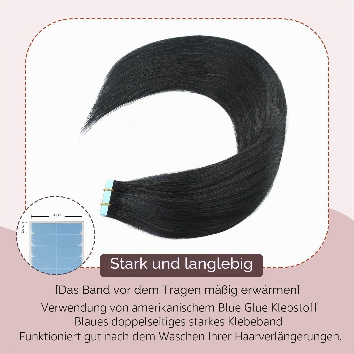 Sunya Tape in Extensions Echthaar Natürliches Schwarz Klebeband in Echthaar verlängerungen Klebstoff Tape Extensions Echthaar Invisible Glatte Skin Weft Tape in Hair Extensions 45cm 20 Stück 50g/Pack