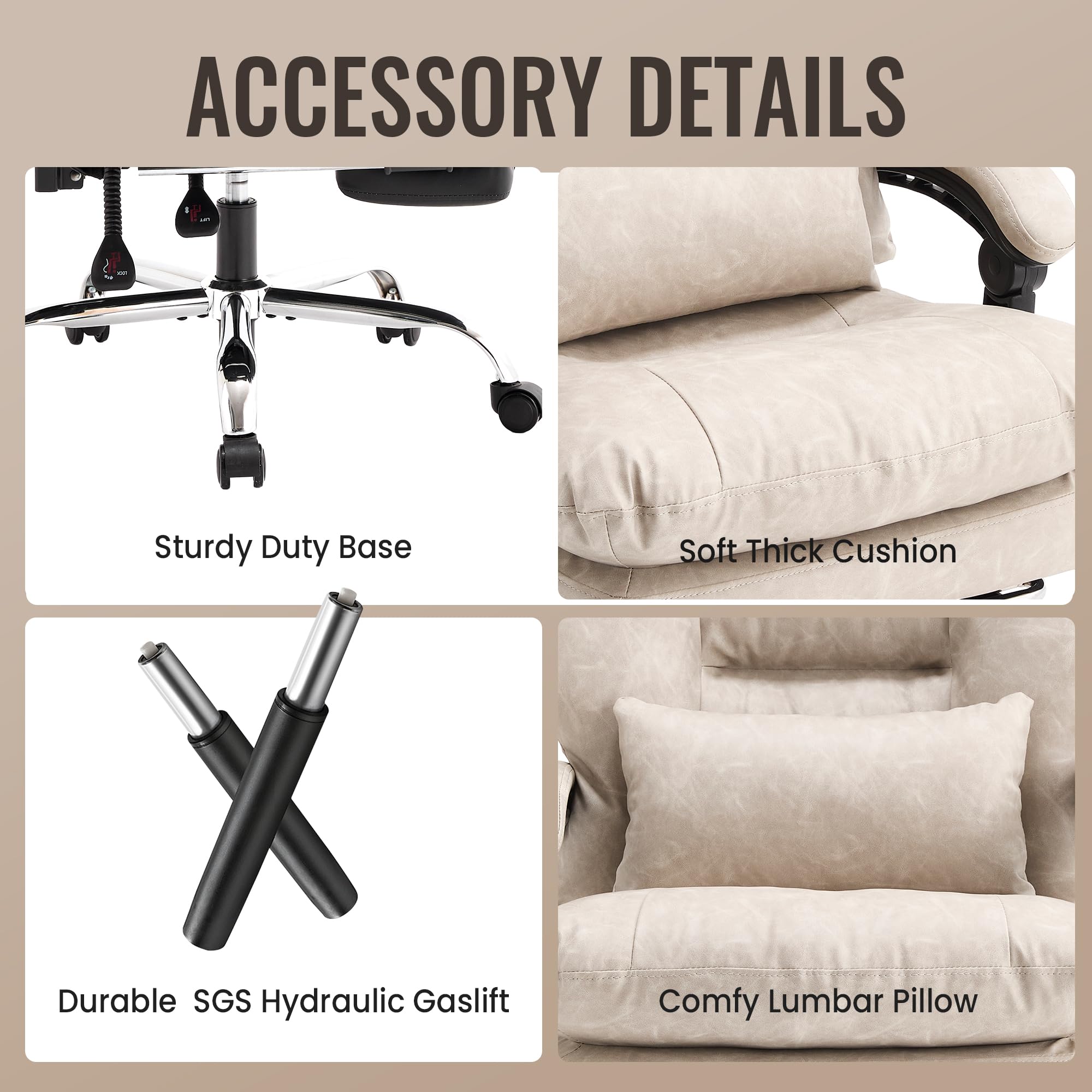 Office Chair with Footrest 500lbs Reclining Leather Computer Chair for Heavy People Big and Tall Comfy Executive Desk — view 7