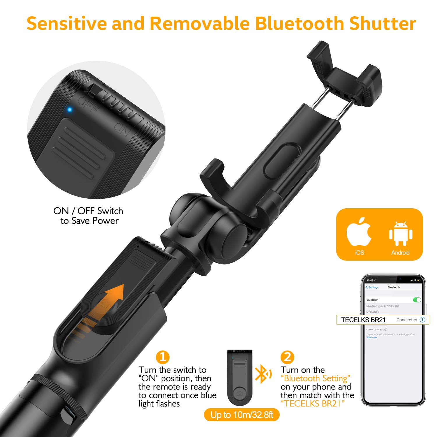 Tilta Trépied Extensible Pour Vlog, Perche à Selfie Compatible Avec Les Appareils Photo, Les Smartphones Et Les Caméras D'action Avec Vis 1/4" 20, Charge Maximale 1 KG   Blanc Neige TT VT01 BH SW