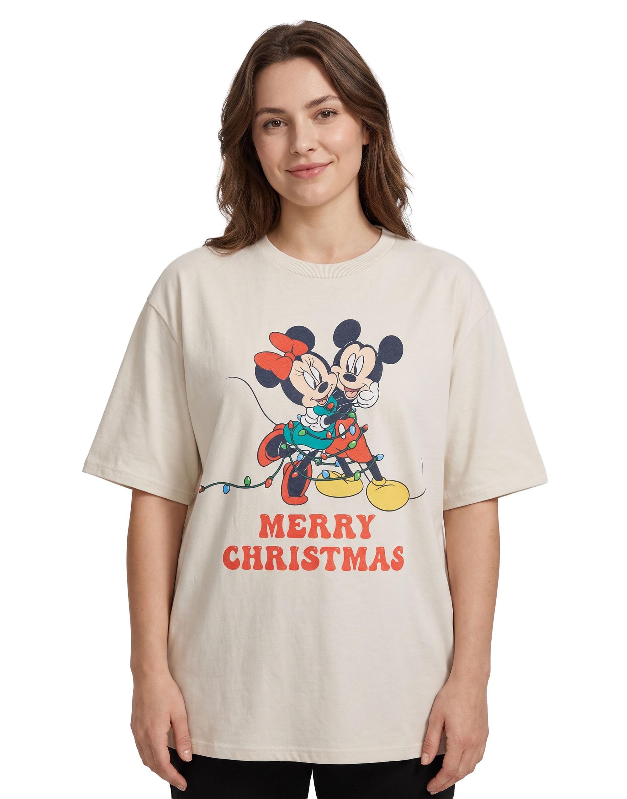 Disney Women's Short Sleeved T-Shirt | Oatmeal | Official Merch in Beige | Size: 3XL