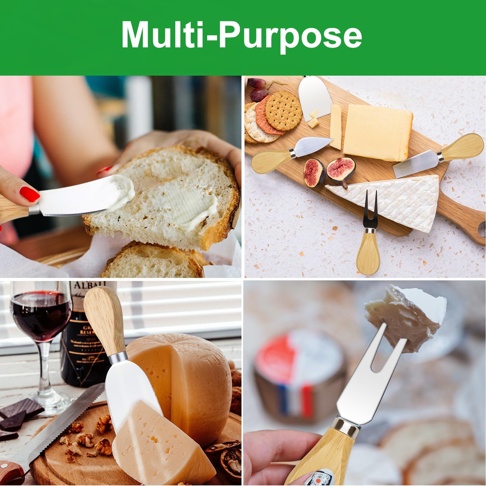 6 Piezas Juego de Cuchillos de Queso, Cuchillo para Queso de Acero Inoxidable con Mangos de Madera, Cuchillo de Mantequilla, Mango de Madera Cuchillo para Tarta Postre Postre Ensalada