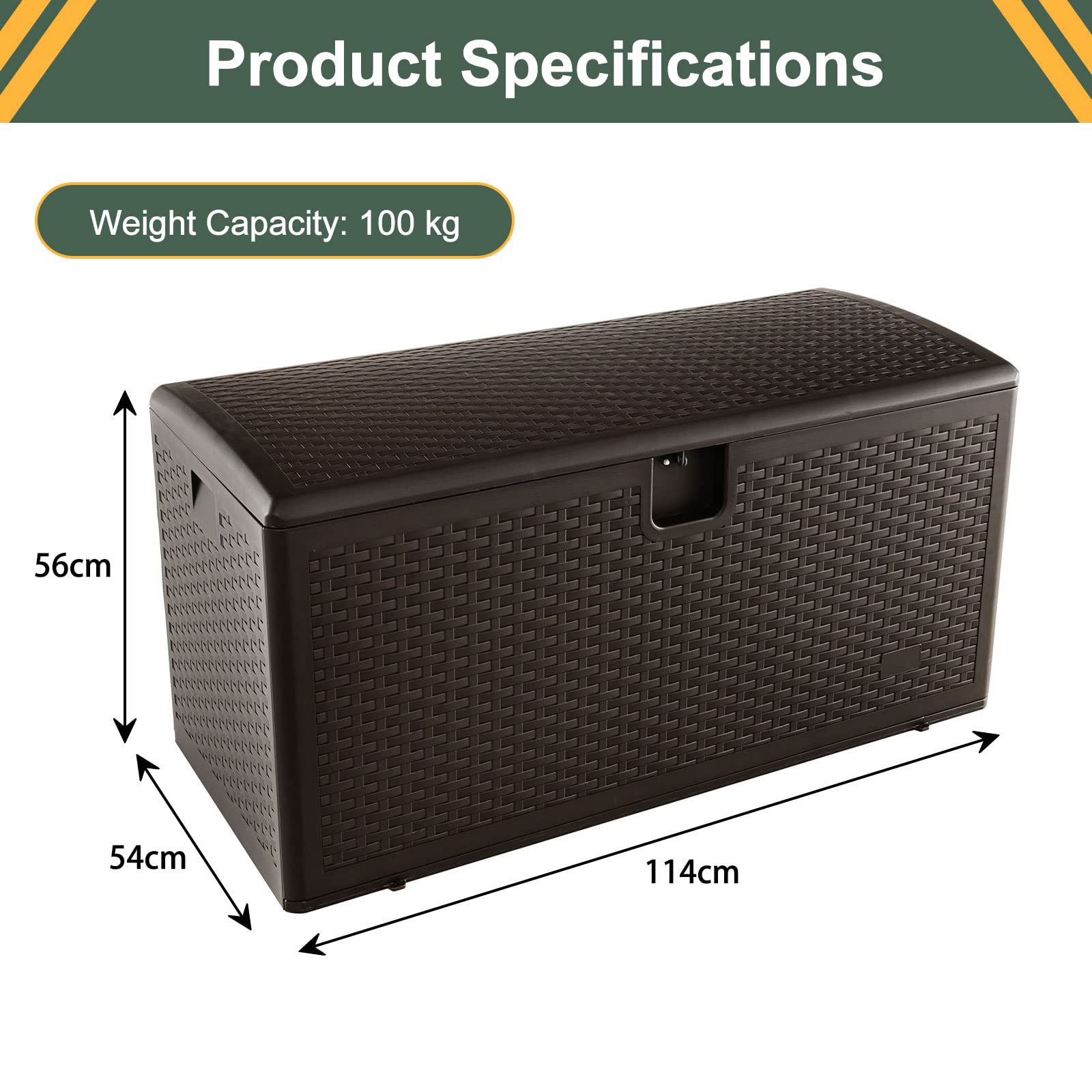 GIANTEX Cassapanca Per Esterni in Metallo e PE Rattan, Contenitore Impermeabile da 276 L, con Chiusura a Chiave, 114 x 54 x 56 cm, Marrone