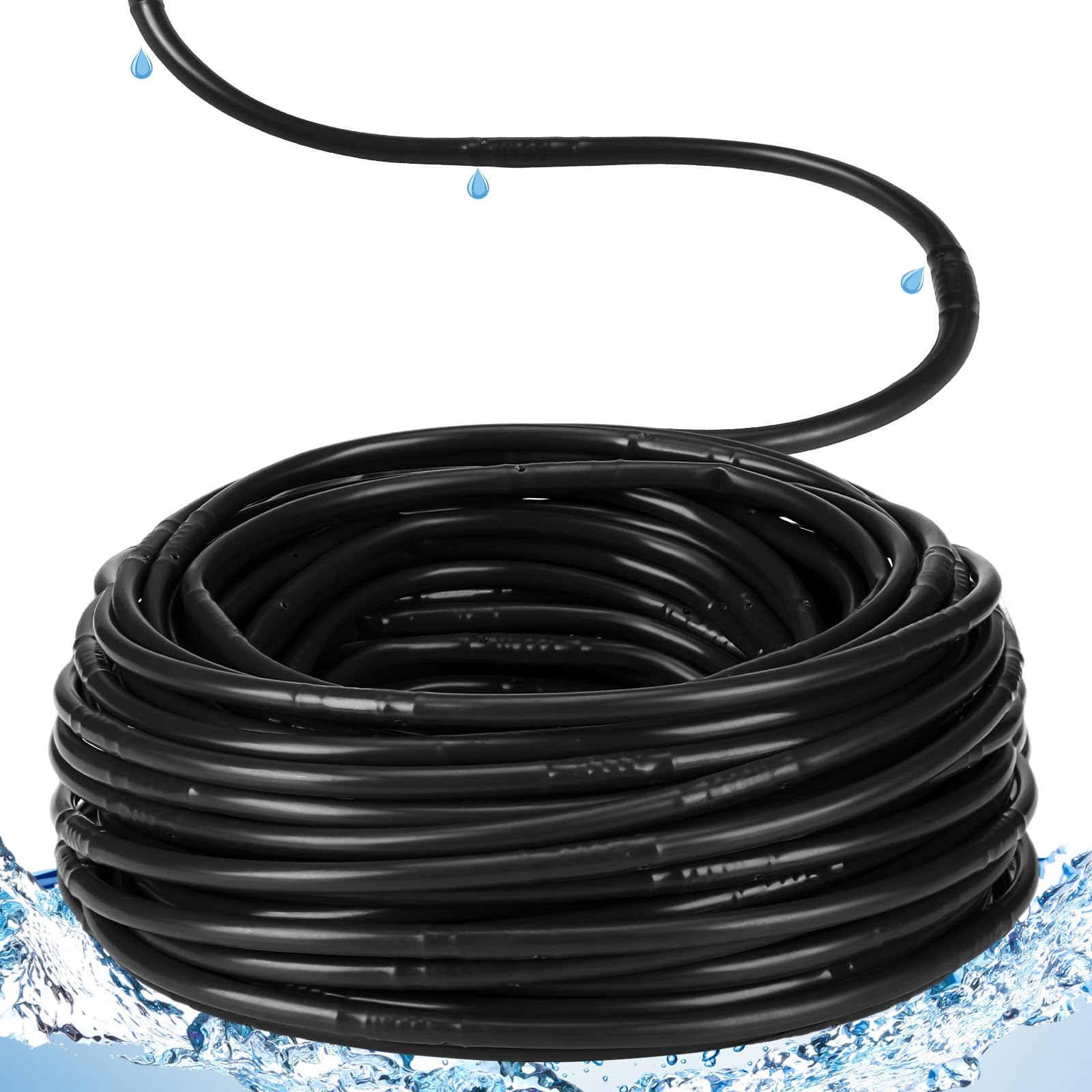 Photo 1 of Innconee 100 ft 1/4 Inch Drip Irrigation Tubing with 6" Emitter Spacing Black Hydroponics Dripline Hose Irrigation Drip Line Emitter Tubing Parts for Gardens Greenhouses Bed Flower Efficient Watering