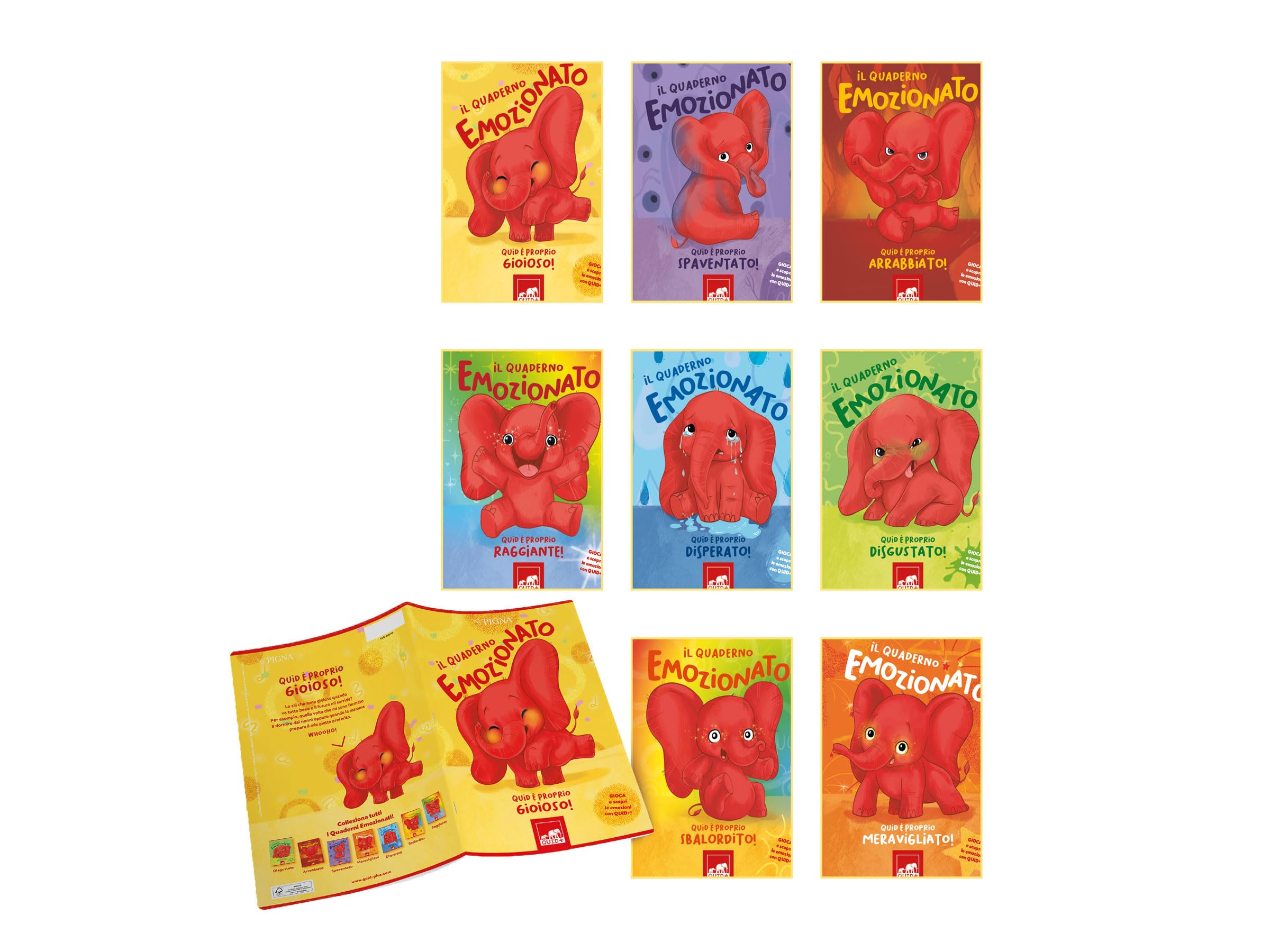 Pigna, Pack of 10 Quid+ Exciting Maxi Notebooks, A4 21 x 29.7 cm, Glossy Effect Cover (UV Painted), 3 Elementary Lines, 72 Pages, Paper 100 g, FSC® Certified