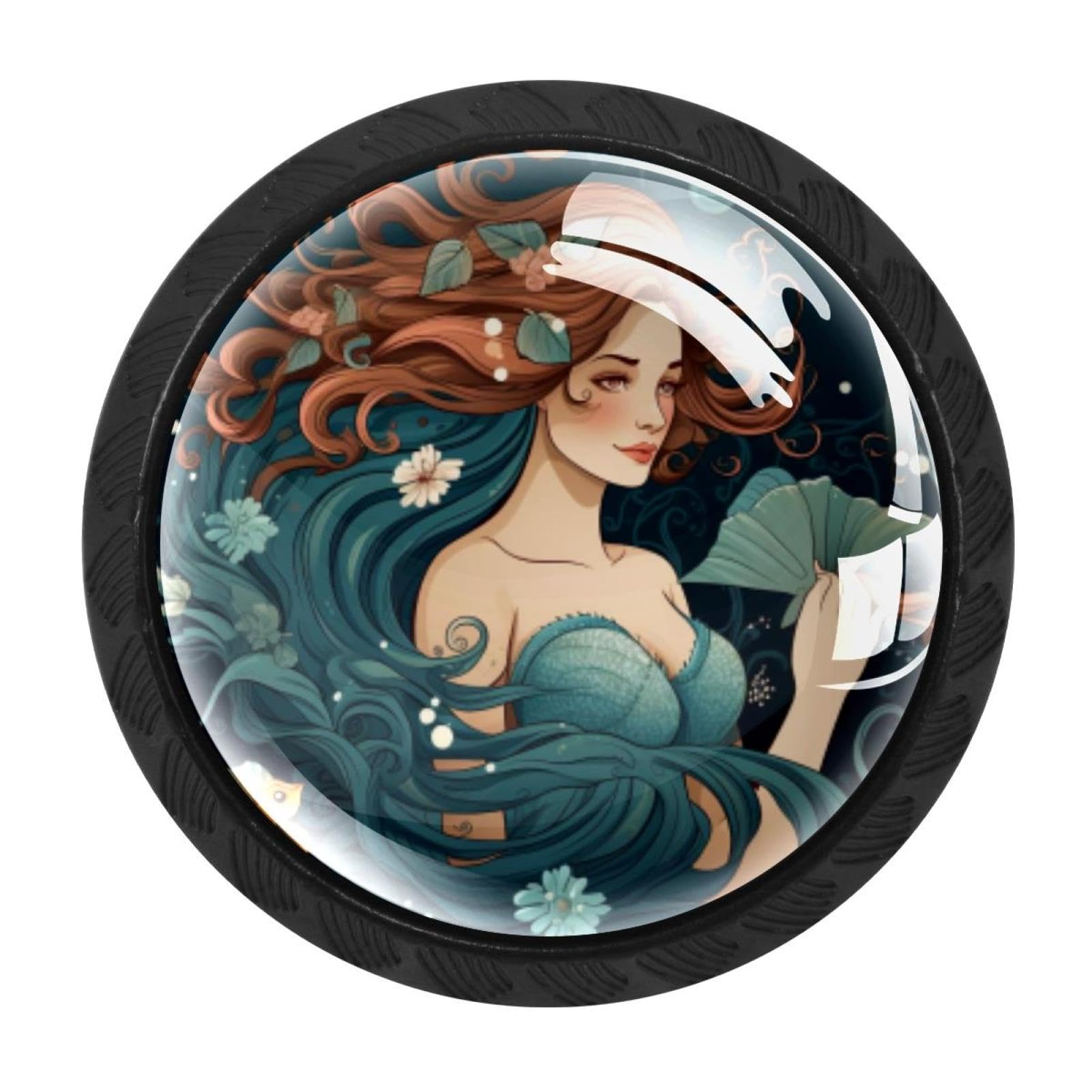 Chenzzzz Multicolored 01 4 Pieces Mermaid Drawer Knobs, 35Mm Black Kitchen Cabinet Knobs, Drawer Pulls And Knobs, Glass Cabinet Hardware Single Hole Knob For Cabinets And Drawers Round
