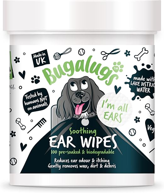 BUGALUGS Dog Ear Cleaner Dog Wipes 100 Biodegradable textured pre