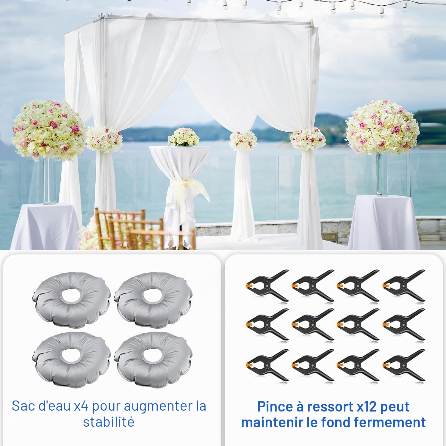 EMART Support Toile de Fond 2,6 x 3 m, Support de Fond Mariage Réglable