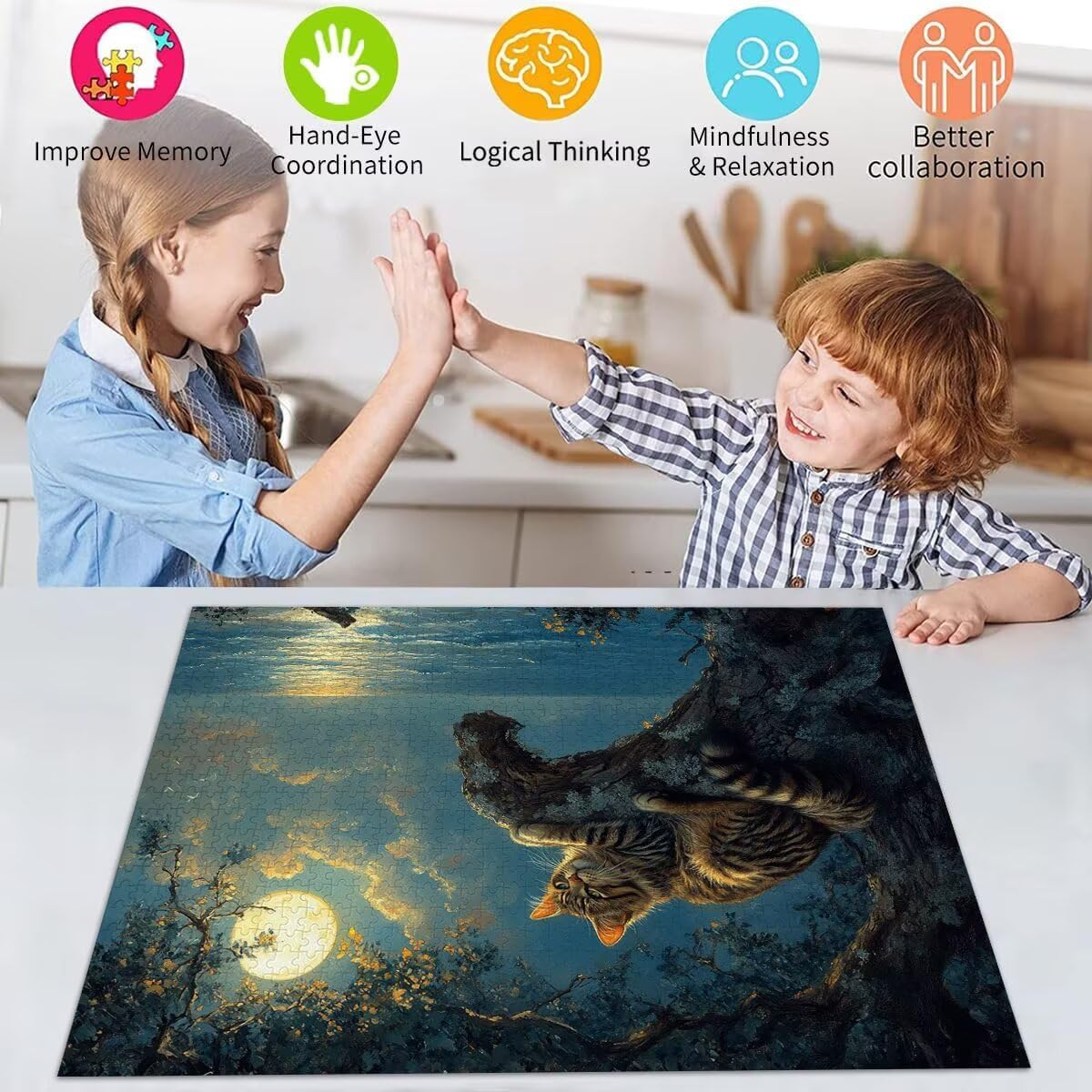 Katze Puzzle für Erwachsene Kinder Anspruchsvoll 5000 Teile Impossible Klassische Puzzles Schwer Mond ab 8 9 10 Jahre Mädchen Jungen Jigsaw Kunst Educa, für Dekoration und Geschenke 105x156cm t-707