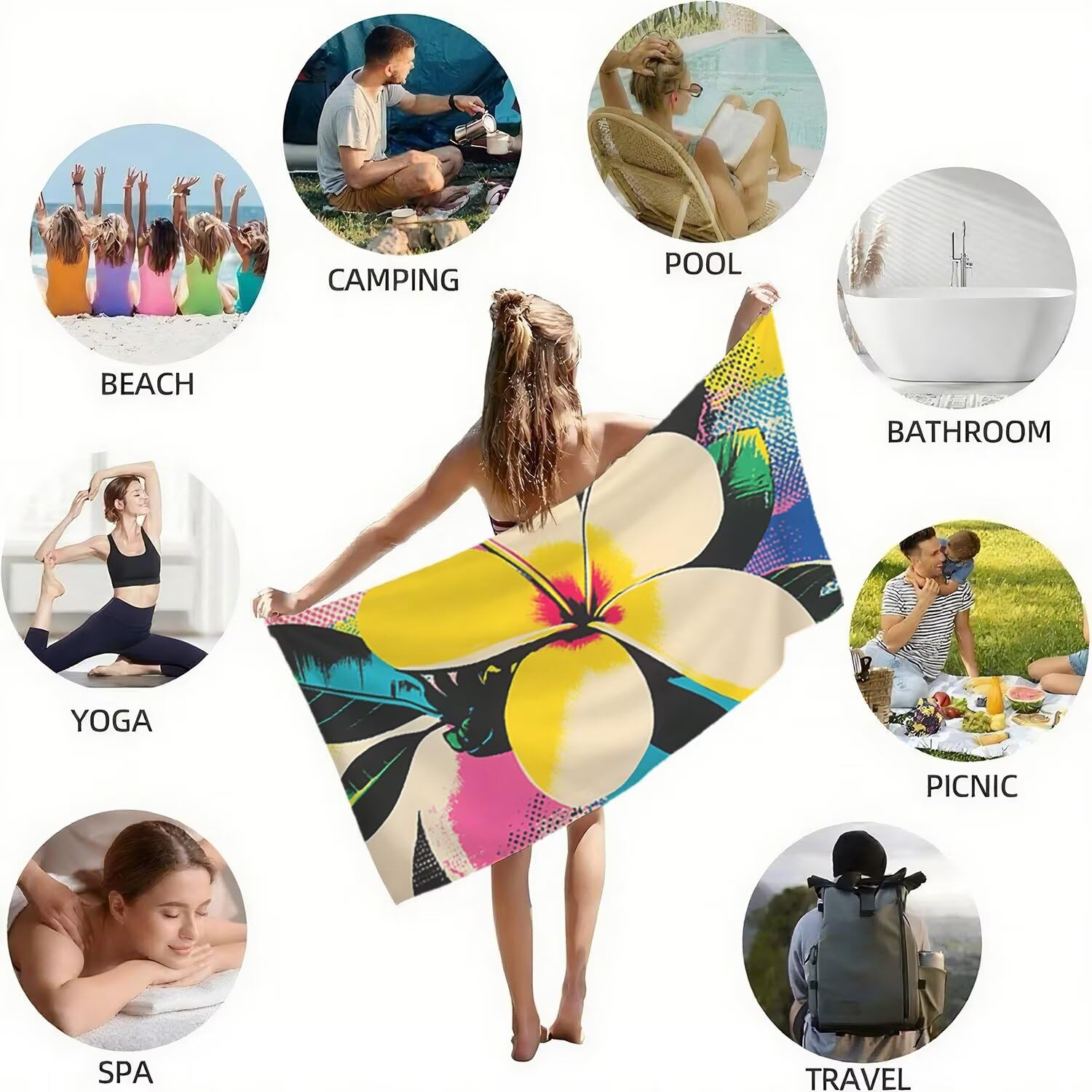 Mikrofaser Strandtuch Große 150x200, Saugfahig und Schnelltrocknendes Badetuch Praktisch und Leicht Sandfrei Badetuch Damen, Herren Ideal für Strand, Reise, Schwimmen (Farbe Blumen) E-306