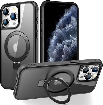 Case for iPhone 11 Pro Max Invisible Magnetic O-Ring Stand Phone Case Compatible with MagSafe Military-Grade Translucent Case Great Grip Feeling for iPhone 11 Pro Max 6.7" - Black