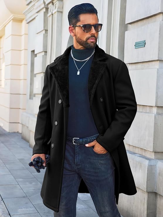 Runcati Men's Trench Coat Double Breasted Lapel Collar