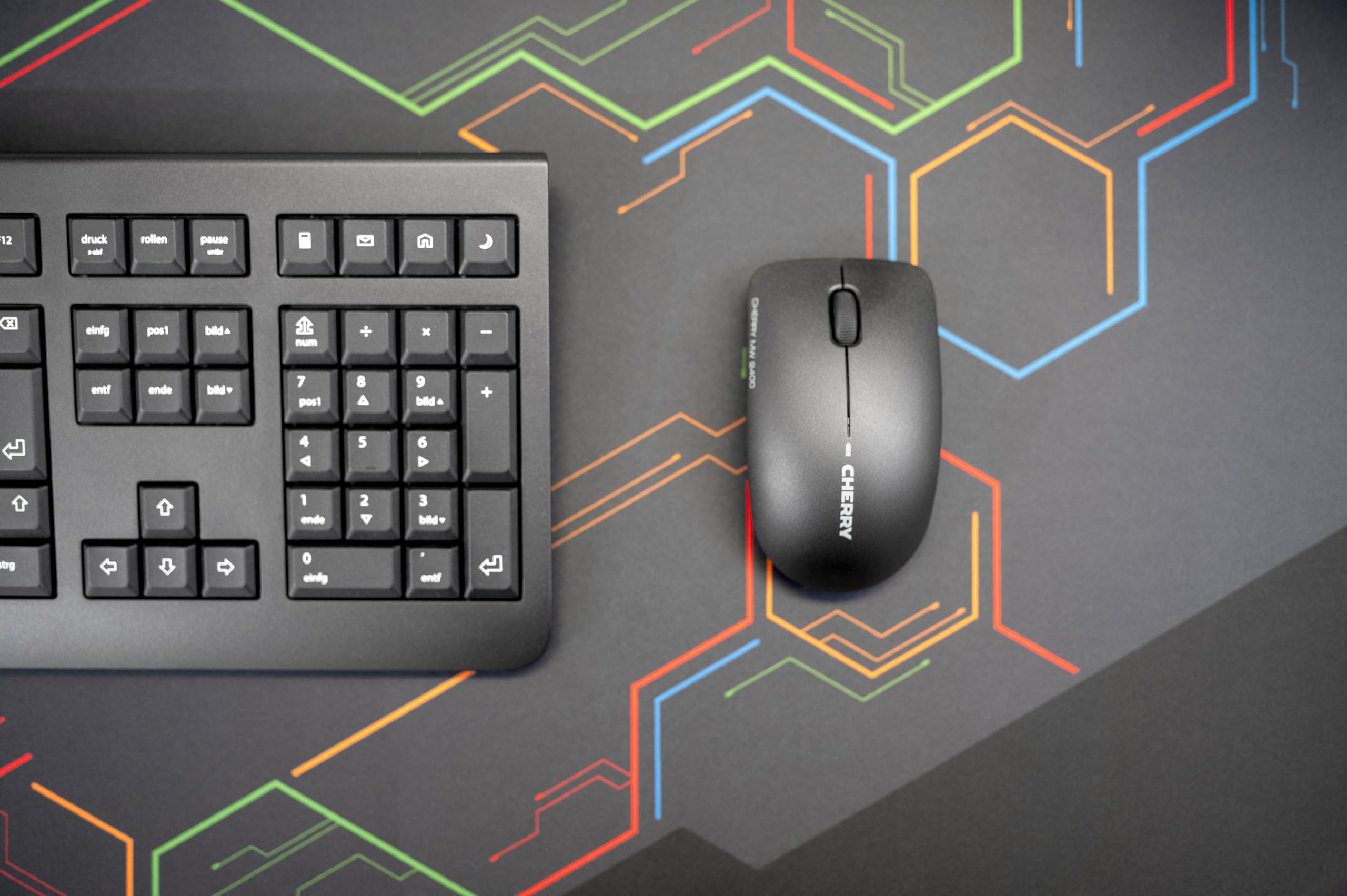 CHERRY MW 2400, Mouse Wireless, Design Simmetrico per Destri e Mancini, 2.4 GHz RF, Sensore Ottico, Certificazione GS, Alimentazione a Batteria, Nero