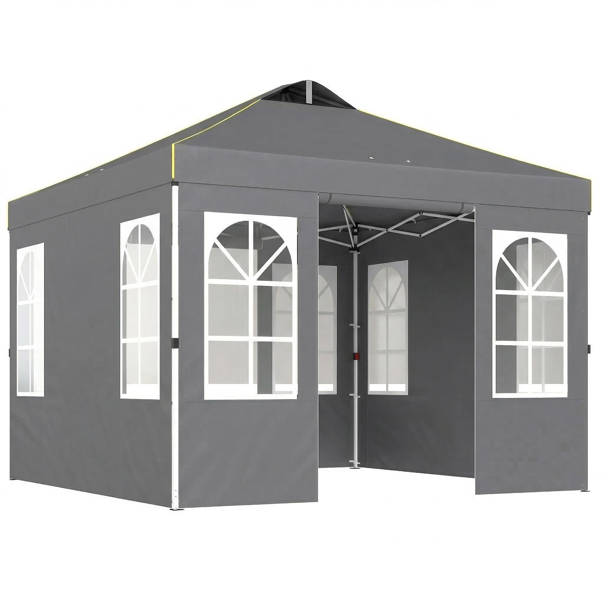 Outsunny Carpa Plegable 3x3 m, Pop-up, con 4 Laterales Extraíbles, Cenador de Jardín con UPF50+, Bloqueo Central, Altura Ajustable, Bolsa de Transporte, Sacos Arena, Gazebo para Exterior, Gris Oscuro