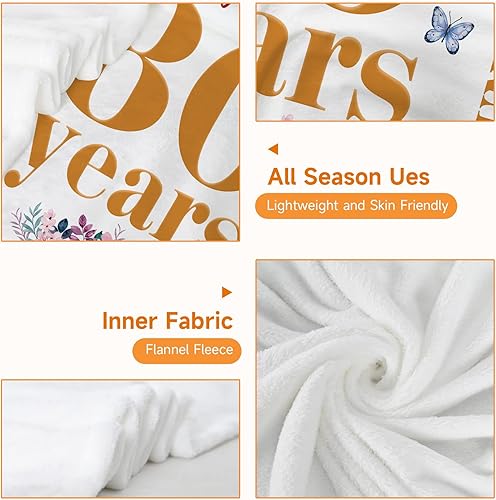 Miniatura 5 de Manta de regalo de feliz cumpleaños 80, regalos de cumpleaños 1943 para mujeres de 80 años, decoraciones de feliz cumpleaños 80 para