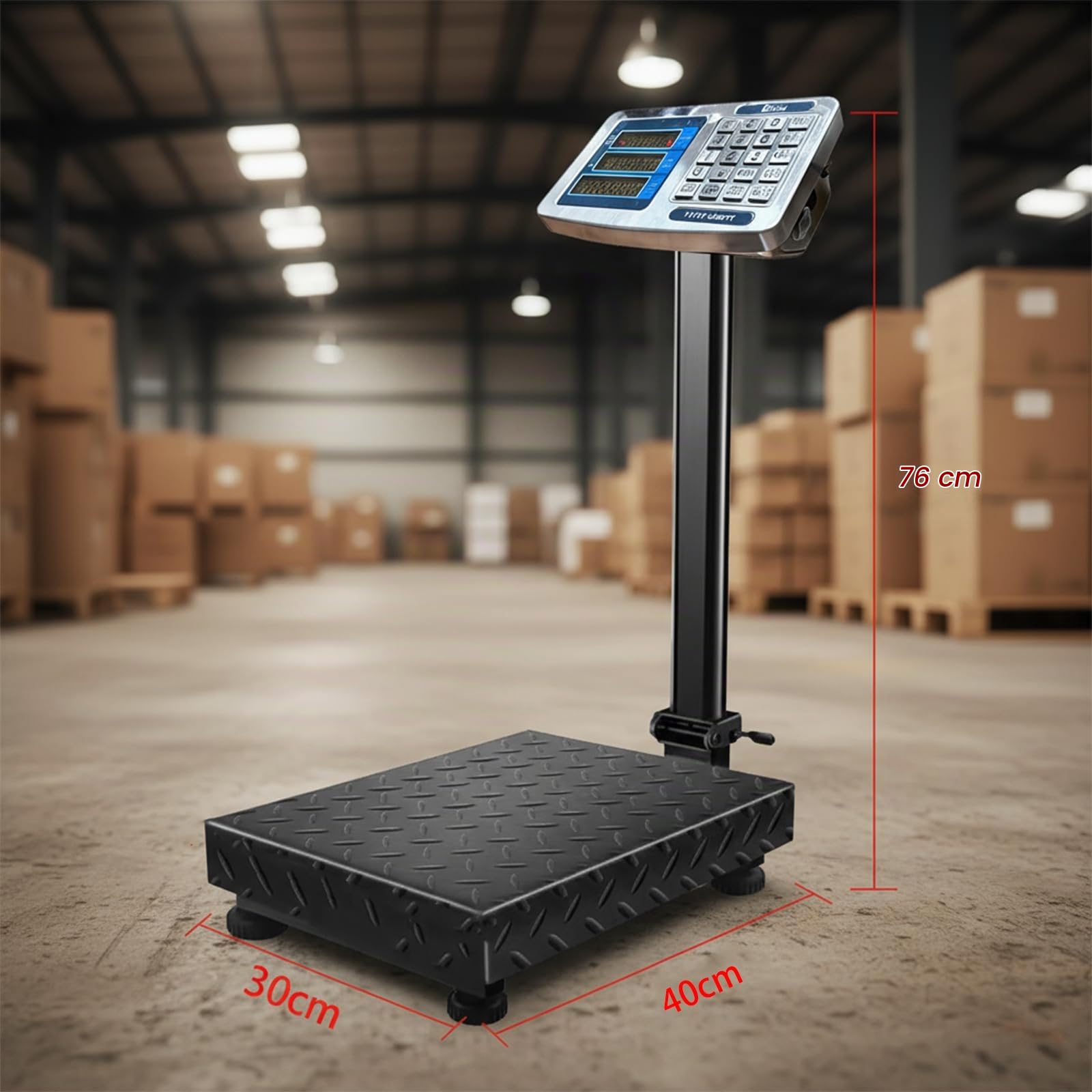 Voltix Bilancia Elettronica 150kg, Bilancia Pesa Pacchi Digitale Professionale Ricaricabile con Display in Acciaio Inox e Braccio Pieghevole