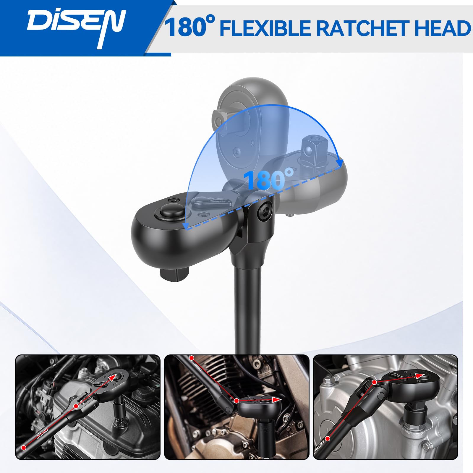 DISEN Flex Head Ratchet Set - 3 Piece Drive Set -4