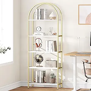 GAOMON Arched Bookshelf 5 Tier Bookcase 70.87in Tall Display Racks Modern Standing Bookshelves Metal Book Shelf for Bedroom, Living Room, Home Office