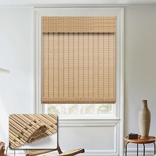 HIDODO Cordless Bamboo Roman Shades 22x64 - Light Filtering UV Protection Roll Up Blinds for Windows, Natural Bamboo