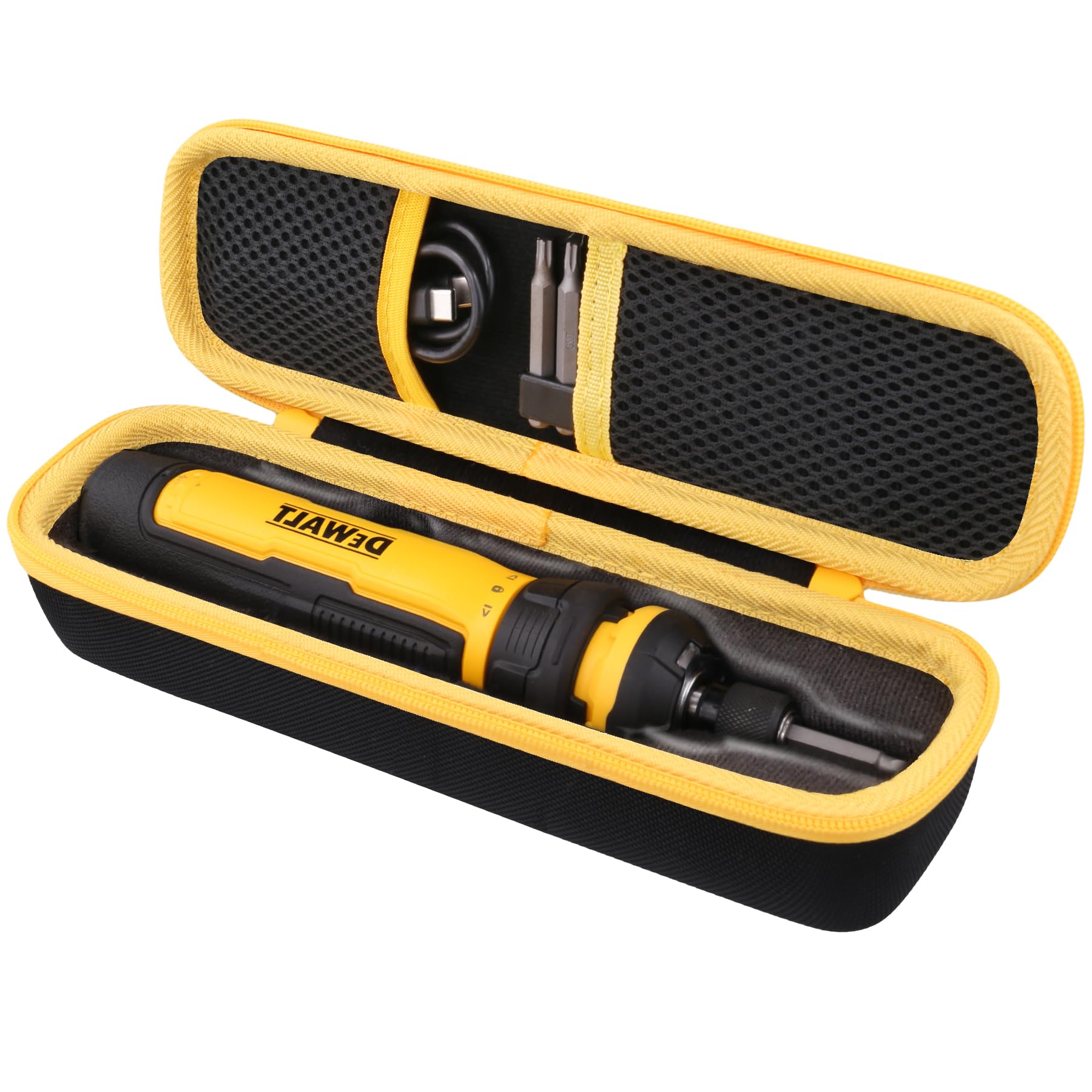 co2crea hard travel case for dewalt new flexdrive cordless screwdriver dwht66719 (black case + yellow zipper)