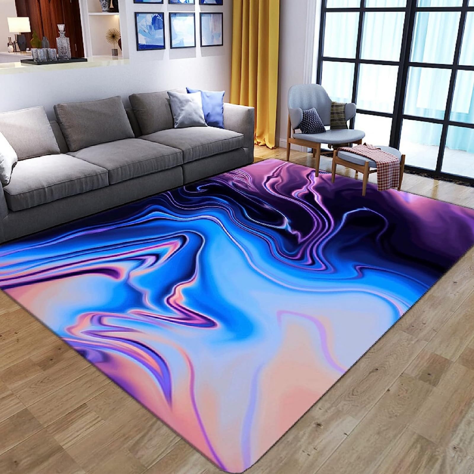 Tapis antidérapant moderne marbre abstrait pour sécuriser le salon et la chambre 100x150