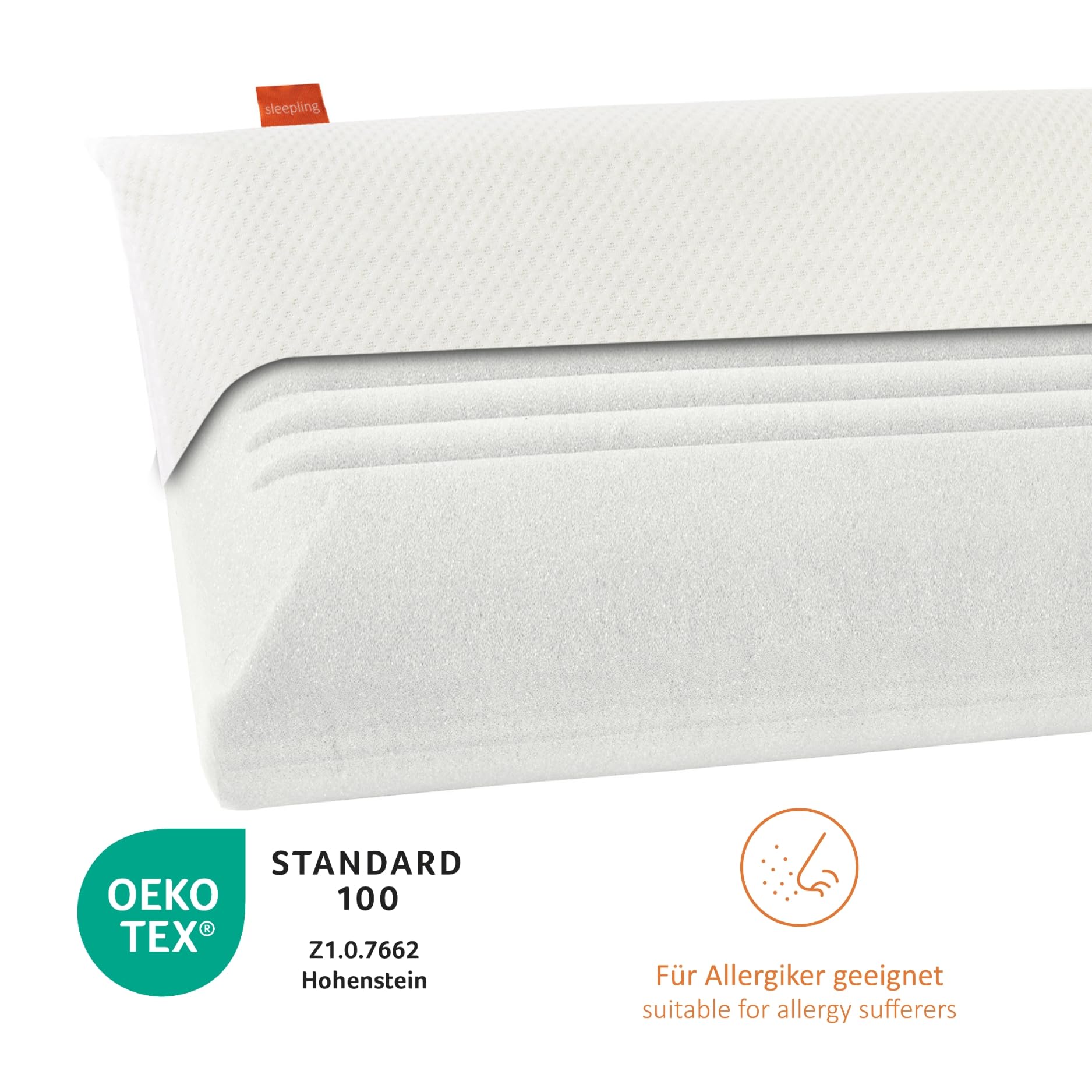 sleepling Orthopädisches Nackenstützkissen 34x74 cm, extra festes Nackenkissen, Visco Kopfkissen 34 x 74 cm, Kissen mit Memory Foam, Made in EU, Oeko-Tex, waschbar bis 60 Grad