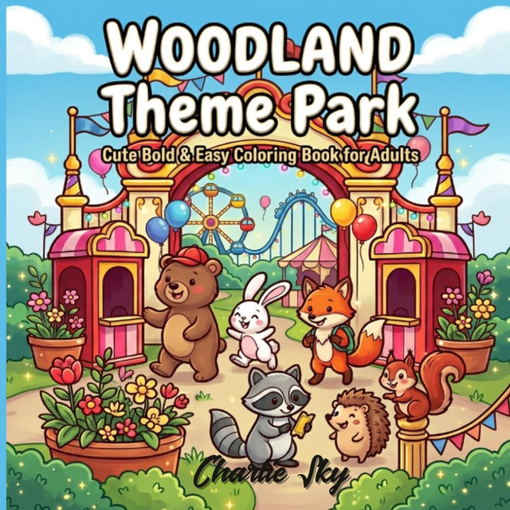 Woodland Theme Park: Cute Bold & Easy Coloring Book for Adults