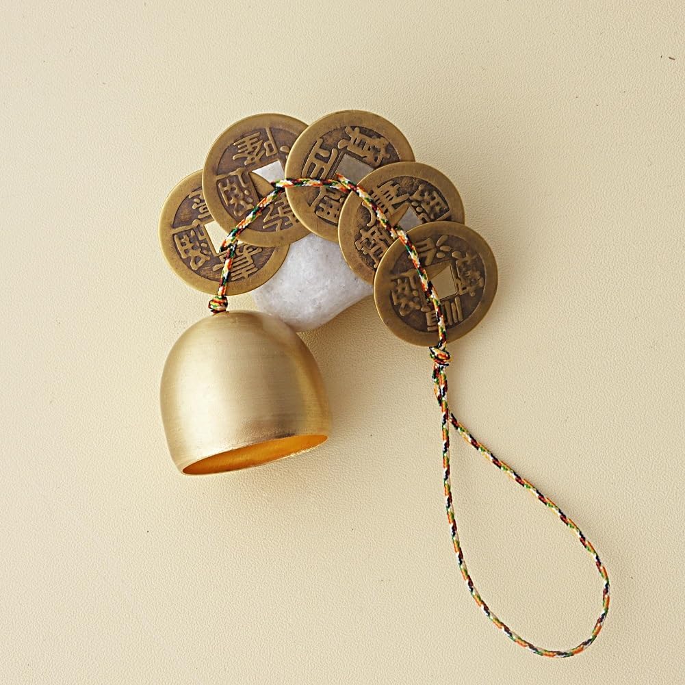 Dzxin Carillon à Vent Feng Shui - Cloches Porte-Bonheur 5 Pièces De Monnaie Richesse Santé