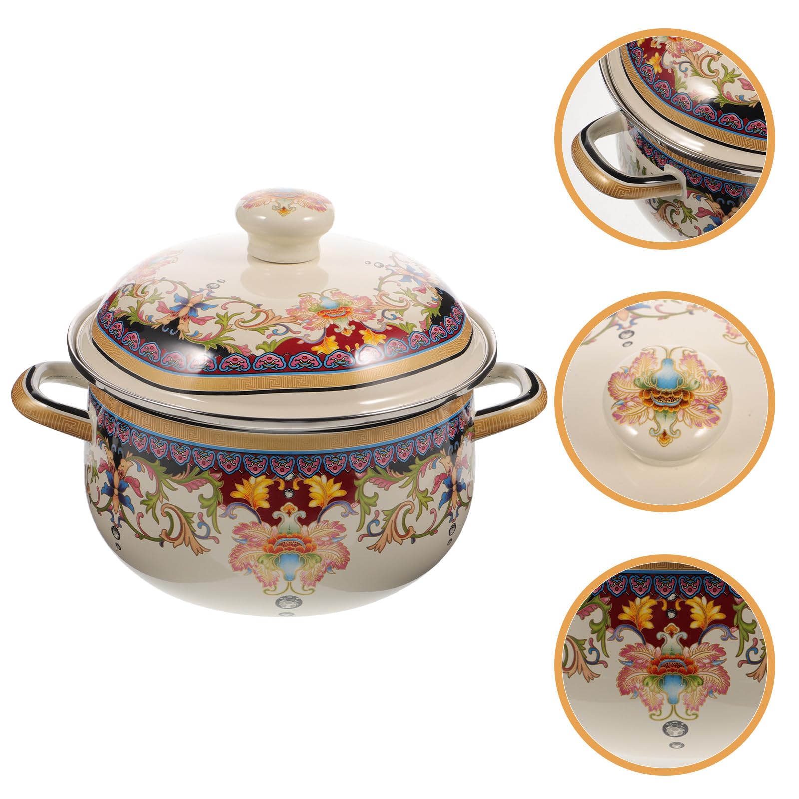 Vintage Emaille Kochtopf mit Deckel Dicker Suppentopf mit Doppeltem Griff Geeignet für Herdarten und Backofen Leicht zu Reinigen und Hitzebeständig