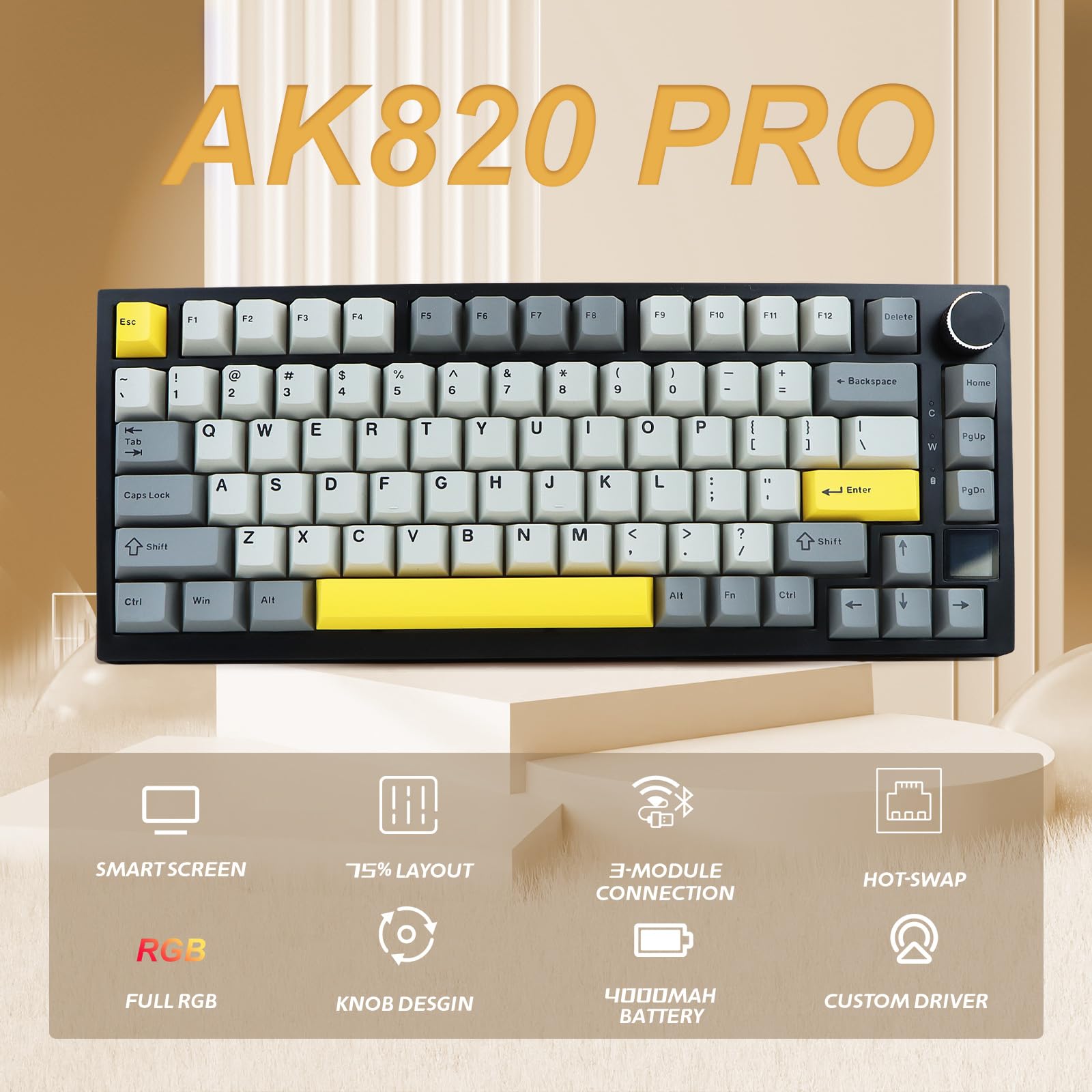 Amazon | AJAZZ AK820 Pro 75%ゲーミングキーボード トリプルモード