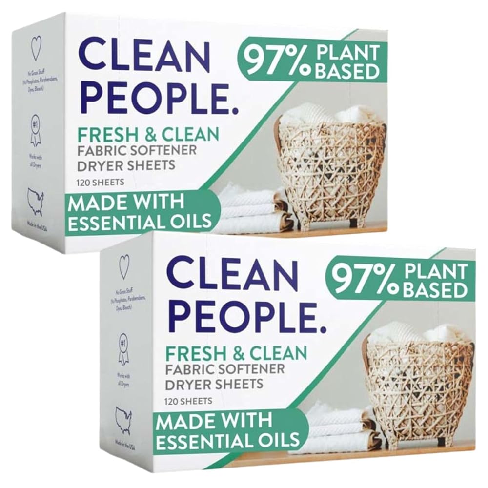 The Clean People Fabric Softener Sheets - Dryer Sheets - Softens & Removes Static Cling - Vegan Laundry Softener With Essential Oils - Fresh Scent, 240 Pack