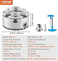 Vista 7 de VEVOR KP2-3/4 Portabrocas de torno, 4 mordazas de 7 cm de diámetro, accesorios de máquina de torno de metal, herramienta autocentrante, para torno
