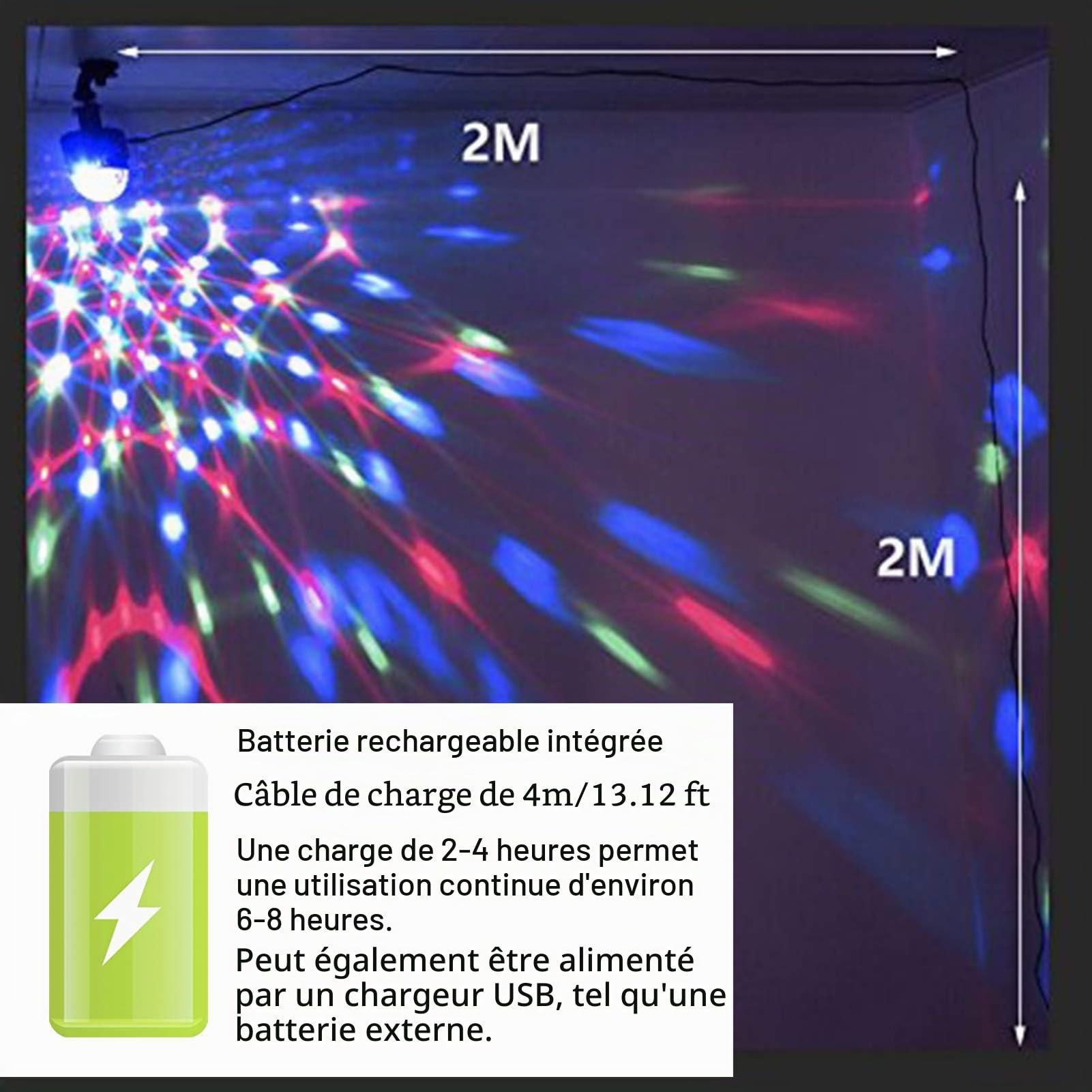 Boule Disco avec Batterie Rechargeable, 15 Couleurs LED Cristal Stroboscope Boule à Facette, Jeu de Lumiere Lampe Rotative de Commande Vocale avec Télécommande pour Soiree/Fête/Noël/Bar/DJ
