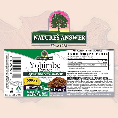 Miniatura 2 de Nature's Answer Extracto de corteza de yohimbe sin alcohol de 600 mg de 1 onza  Apoya el bienestar sexual masculino y la circulación  Promueve el