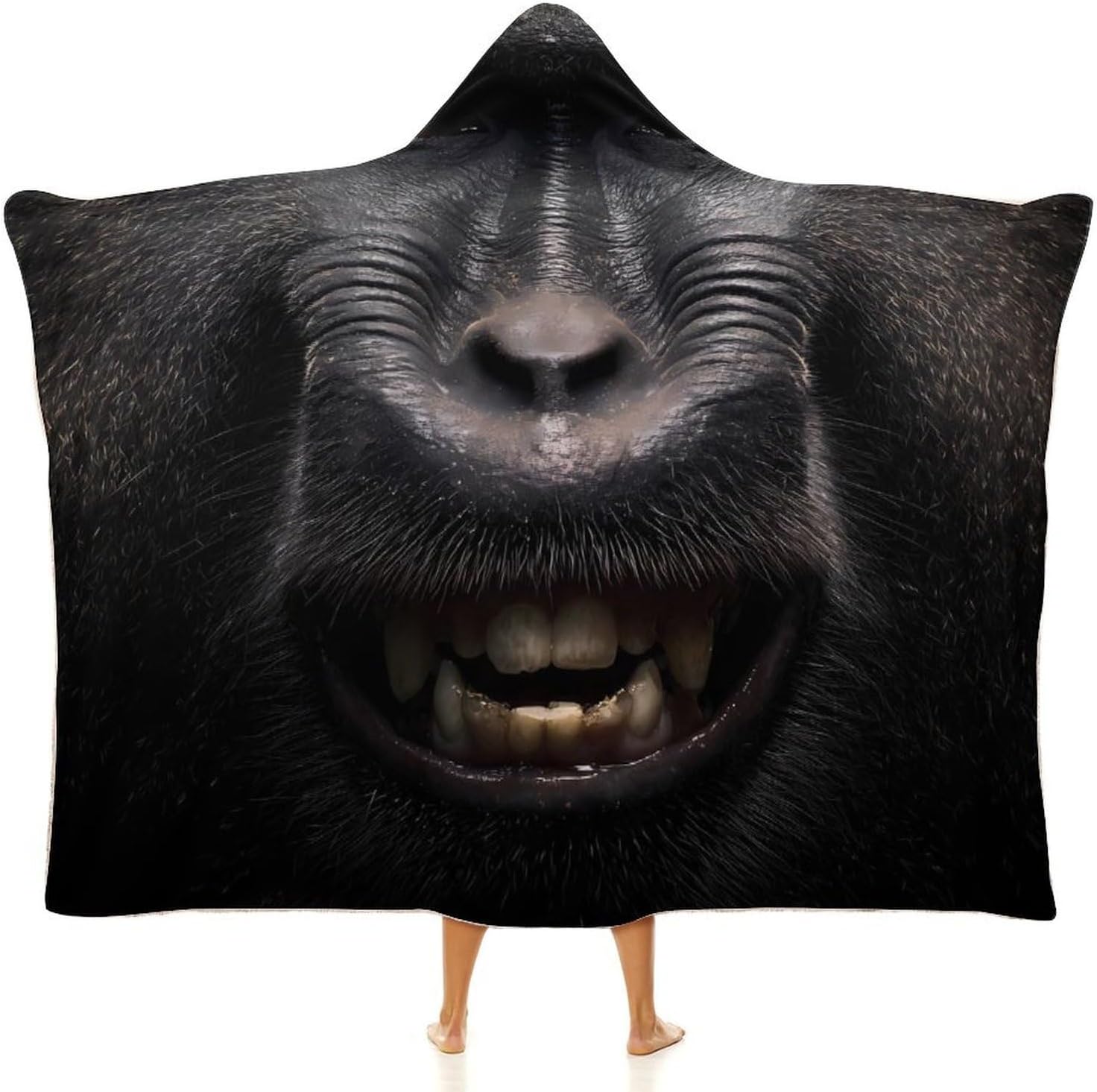 Big Monkey Orangotan Face Wearable Blanket Oversized Throw Cape | Cozy Hooded Blanket Gifts for Women Men