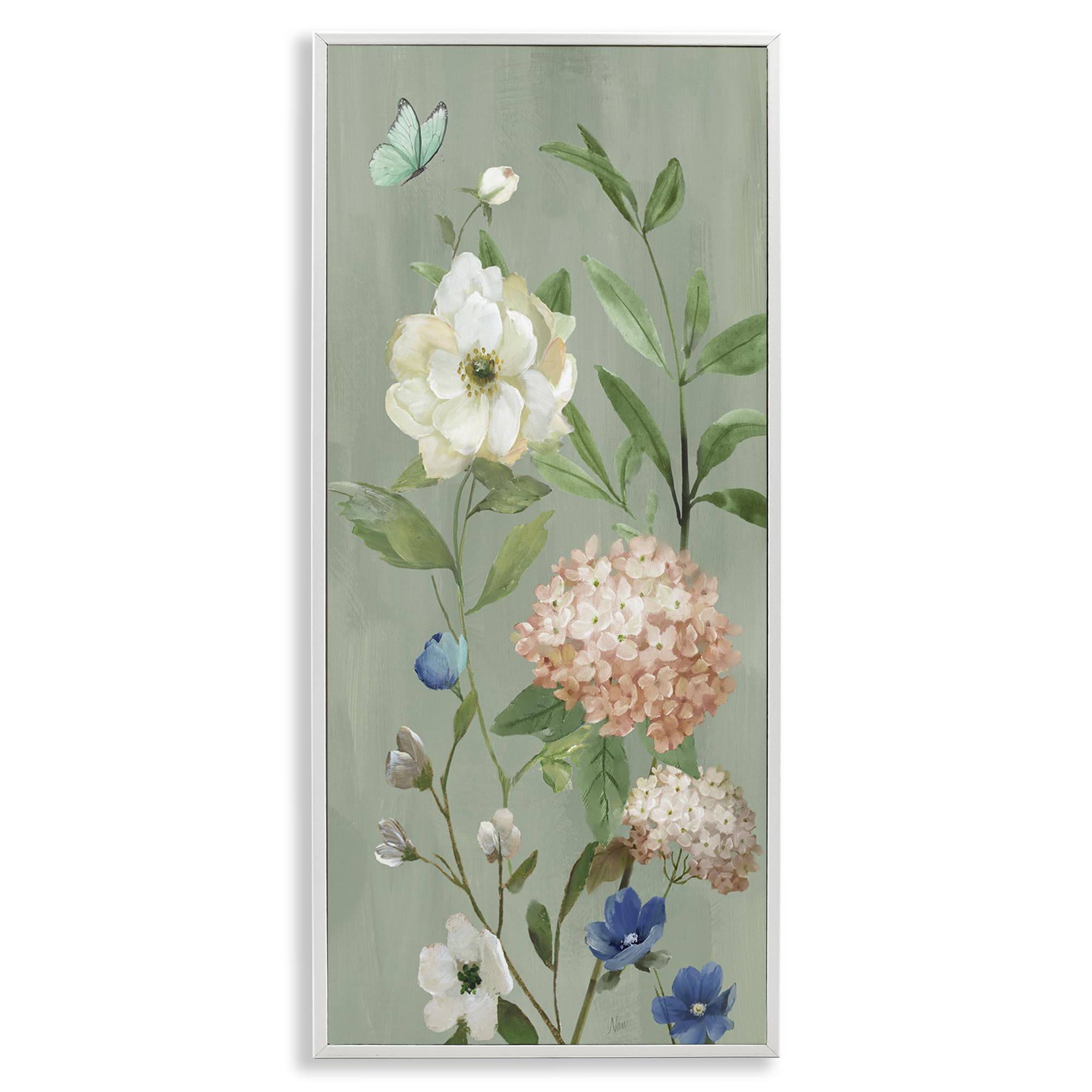 Stupell Industries Coastal White (Textured) 'Mint Floral Cluster & Butterfly'| Framed Giclee Art