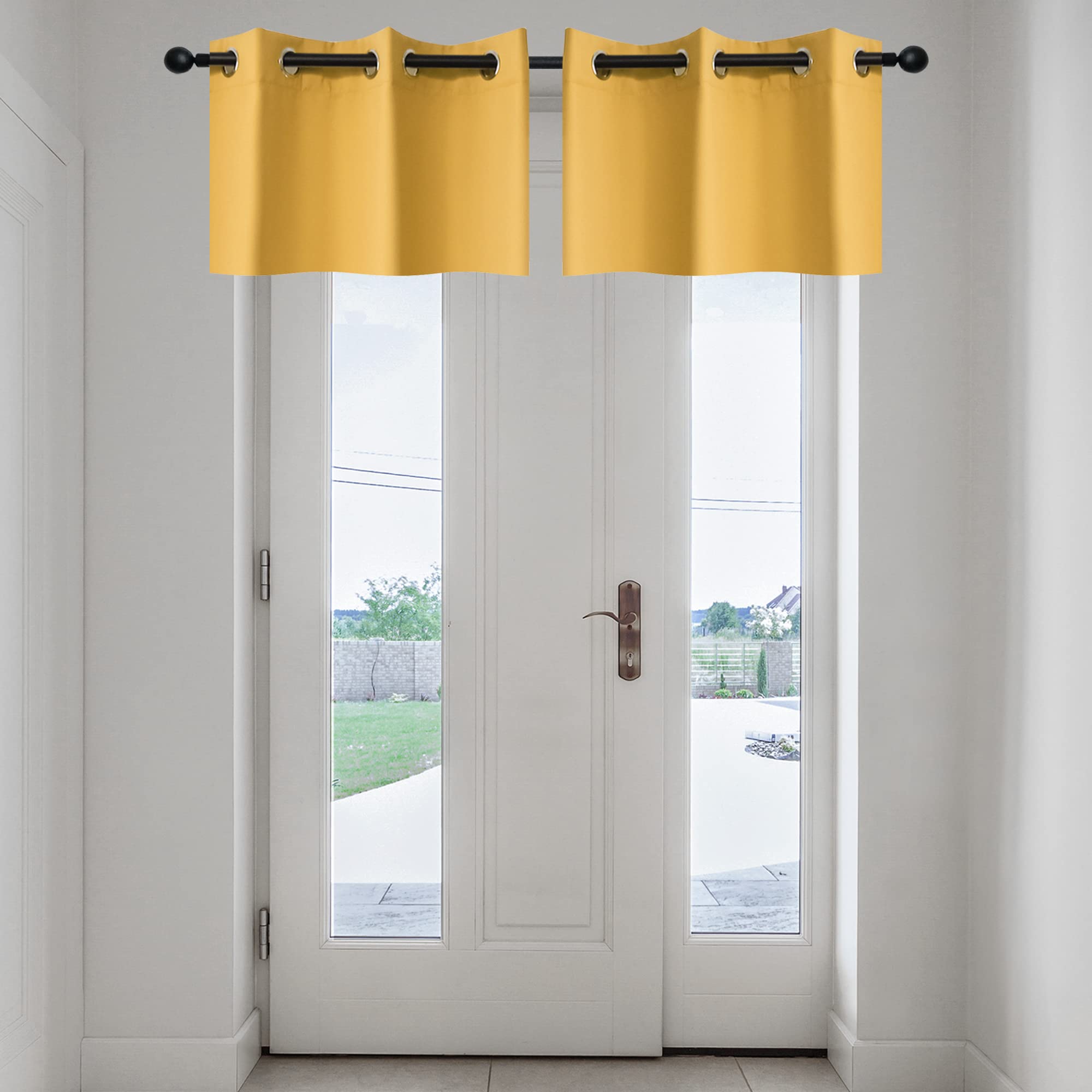 YGO Thermal Insulated Blackout Kitchen Valances - Energy Efficient Grommet Top Valance Drapes for Small Window (Yellow, Double Panels, W29 x L18-Inch)