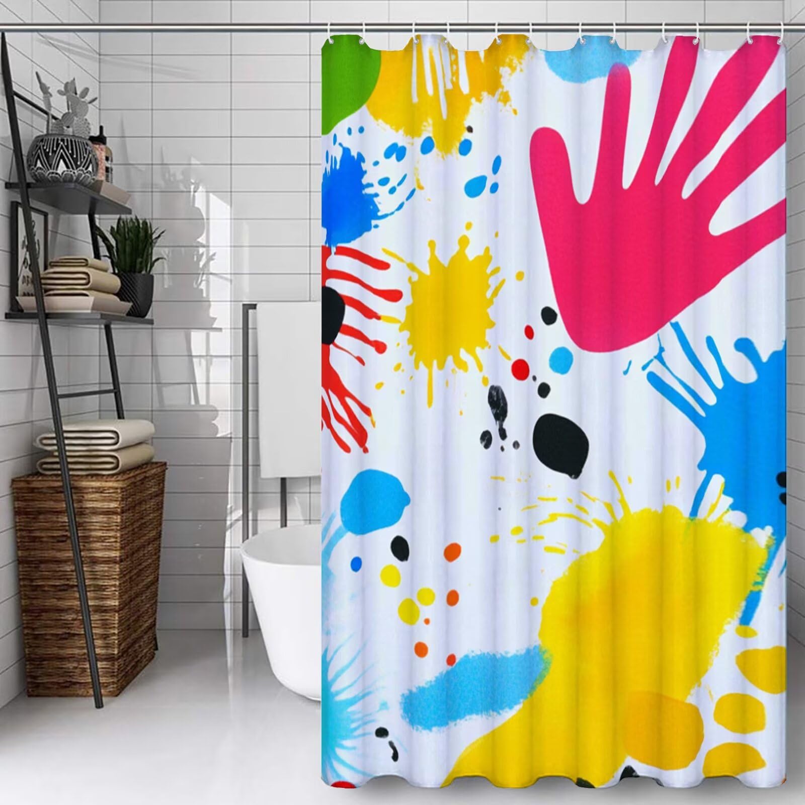 Rideau de douche imperméable en polyester anti-moississure avec 12 crochets