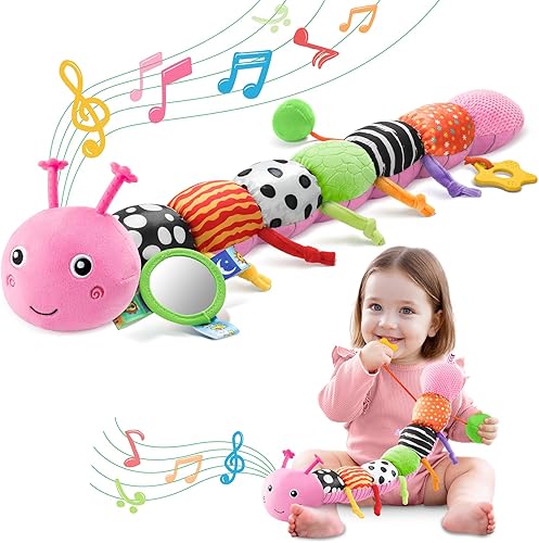 Miniatura 19 de Juguetes para bebés de 0 a 12 meses, juguetes de peluche musicales con actividad sensorial suave, con arrugas, sonajero y texturas, juguetes para el