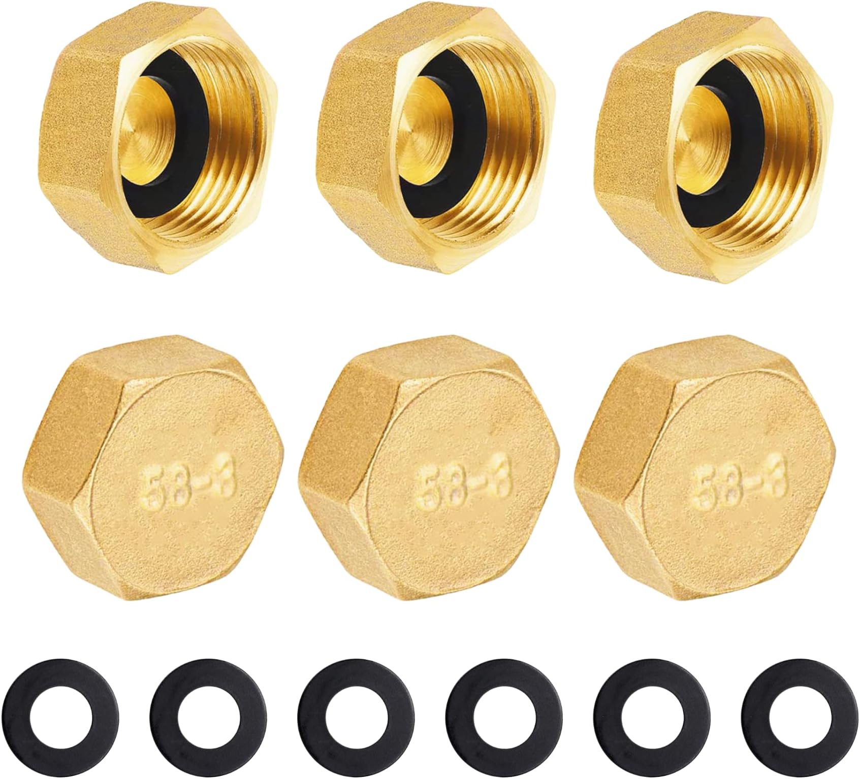 OMZSXK Brass Blanking Cap G3/4 (24mm), 6pcs Stop Caps Female Thread, Hex Nut Cap, Fitting Caps for Washing Machine Radiator Valve Faucets Tap