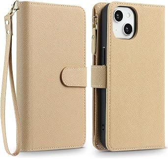 Wallet Case for iPhone 14/13 with Wrist Strap,6.1,Apricot