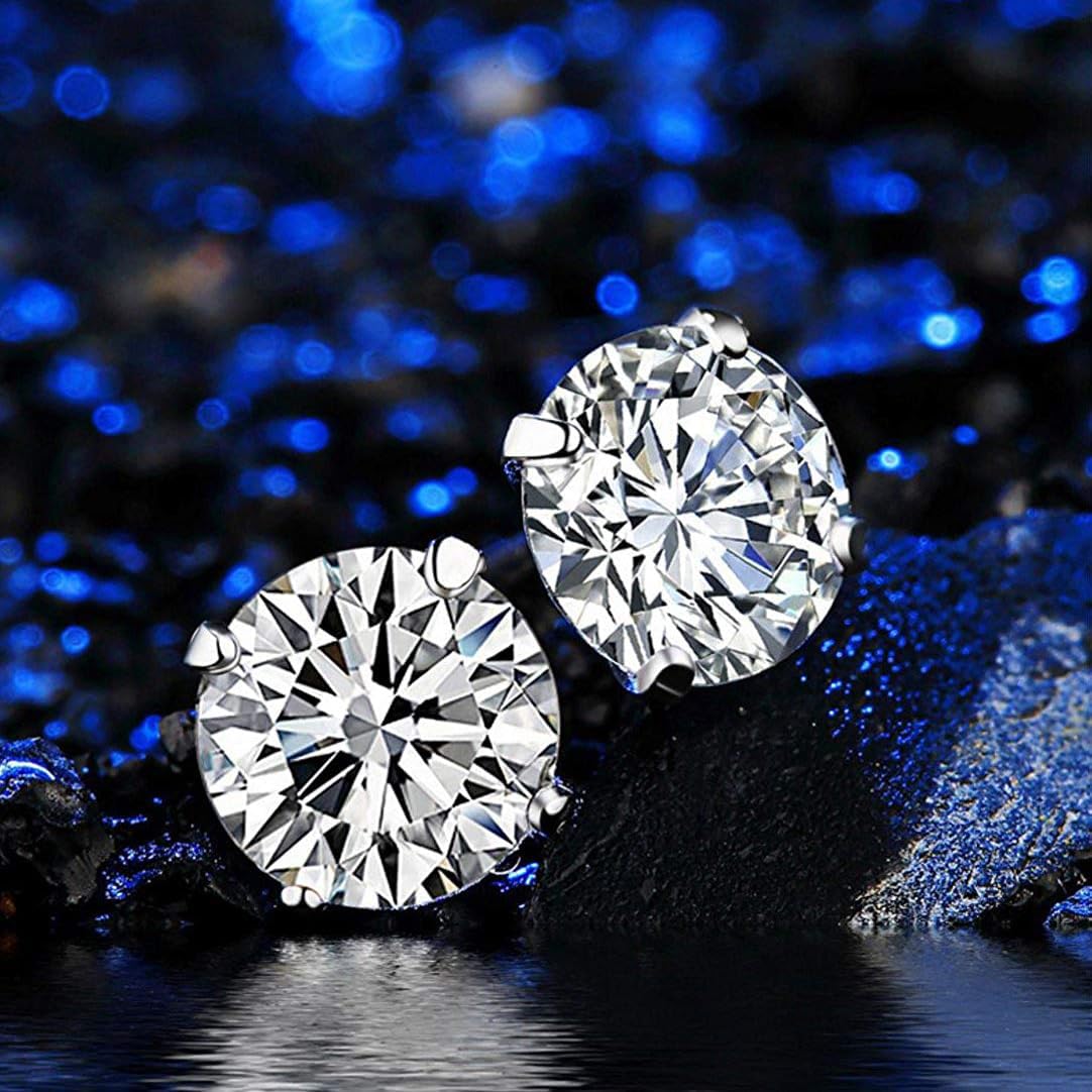 TTVOVO 925 Sterling Silver Stud Earrings Princess Cut Cubic Zirconia Sparkling Simulated CZ Diamond Earrings for Women Men Round 4 Prong Ear Studs Piercing Earrings Hypoallergenic Jewelry Gifts, 8MM - Image 9