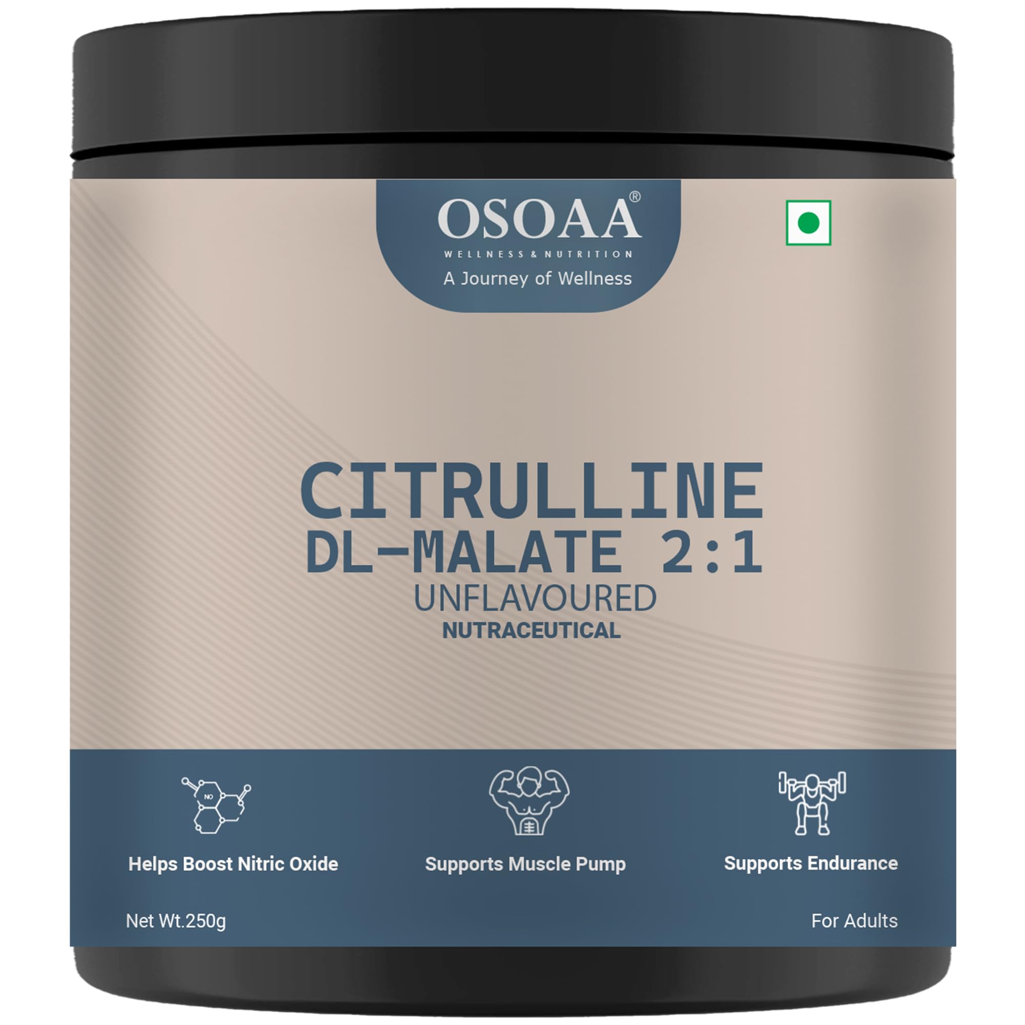OSOAA Pure Citrulline Malate 2:1 Supplement Powder - 250g, Unflavoured | Boosts Nitric Oxide, Pre Workout Amino Acid for Muscle Strength & Endurance